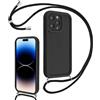 Coalbooliy Cover per iPhone 14 Pro Max 6,7 con Cordino per Cellulare, Custodia Silicone con Regolabile Collana Sottile Morbida Case Protezione della fotocamera Antiurto con Necklace, Nero