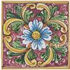 Sicilia Bedda - PIASTRELLA IN CERAMICA SICILIANA - Realizzata e Dipinta a Mano - 15 x 15 x 0.8 CM (Fiore su Maioliche Bordeaux)