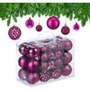 Relaxdays Palline di Natale, Set da 50, Addobbi Natalizi, Opache, Lucide, Glitterate, ∅ 3,4 e 6 cm, Decorazioni, Fucsia