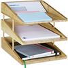 Relaxdays Vaschetta Portadocumenti Bambù, 3 Ripiani, Impilabili, A4 per Ufficio & Scrivania, Portalettere, Legno