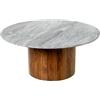 DRW Tavolino ausiliario in Marmo con Base in Legno Naturale e Grigio 80x80x35 cm