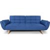SAMIRA Divano letto clic clac in tessuto blu - Divano 3 posti mod. Ambra piede legno naturale