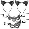BBTO 2 Cerchietti con Orecchie di Gatto in Pizzo di Halloween e 2 Maschere da Gatto per Donna Accessori per Costume da Trucco Festa Cosplay Bomboniere Carnevale Addio al Nubilato Travestimento