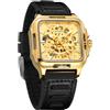 FORSINING Orologio da polso da uomo, impermeabile, scheletro, automatico, steampunk, con cinturino in silicone, luminoso, quadrato, (3 blu), 1-oro, Cinturino