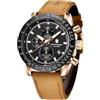 SAPPHERO Orologio da uomo con cinturino in pelle, movimento al quarzo, multifunzione, cronografo, calendario luminoso, impermeabile, resistente ai graffi, di lusso, business, casual, sport