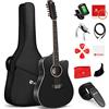 Vangoa Chitarra a 12 Corde Elettroacustico Dodici Corde Chitarra a Spalla Mancante con Equalizzatore a 4 Bande, Nero