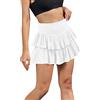 Odizli Minigonna plissettata a strati con volant a vita alta da donna in vita elasticizzata in stile Boho, bianco, S
