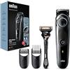 Braun Regolabarba da uomo serie 3 e tagliacapelli con rasoio Gillette Fusion5 ProGlide, 39 impostazioni di lunghezza, spina UK a 2 pin, BT3240, nero/blu