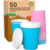 Baciato Caffè 50 Bicchieri Caffè ASPORTO in Carta MIX Rosa Azzurro 200ml con COPERCHIO in Carta Bevande Calde e Fredde Tè Infusi Ecologici Biodegradabili Tazze Monouso Colorate + 50 Coperchi in Carta con Beccuccio