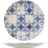 H&H Lotus Set 12 Piatti Piani, Stoneware, Decoro Effetto Piastrelle Vintage, 26 Cm Bianco/Blu 28.5 X 28.5 X 3.5 Cm