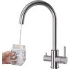 Detbom Rubinetto Lavello Cucina 3 Vie, DETBOM Miscelatore da Cucina per Sistemi Osmosi, 3 in 1 Acqua Potabile a Doppia Leva, Calda e Fredda, Miscelatore per Lavello Girevole a 360°, Acciaio Inox