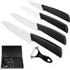 Ballery Set di coltelli in ceramica, 4 Coltelli Ceramica e 1 Pelapatate (6'' Coltello da Cucina, 5'' Coltello Multiuso, 4'' Frutta, 3'' Sbucciatura) affilato e leggero - bianca