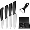 Ballery Set Coltelli da Cucina, Coltelli Ceramica Cucina Professionale Chef Coltello da Cucina, Coltelli Ceramica con Guaina Protettiva, Bianco Set di 5