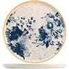 H&H Piatto Frutta Indigo in Stoneware 21 cm, Decoro Floreale Blu Acquerello su Fondo Avorio, Stile Nordico e Mediterraneo