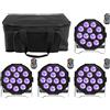 ZonQoonz 4PCS Batteria Par LED con Borsa, RGBW 12 LED Faretto Ricaricabile con Funzione di Temporizzazione e 7 Modalità Illuminazione Palco per Palcoscenico Matrimoni Bar DJ Discoteca Halloween Natale