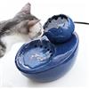 Bigyouzi - Fontana per gatti in ceramica, dispenser per acqua per animali, fiore di loto verticale, filtro di circolazione automatico, colore blu