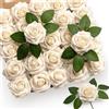 Mocoosy 50 pezzi di rose bianche crema fiori artificiali, rose in schiuma finta fiori sfusi con stelo e foglia per bouquet da sposa centrotavola feste casa decorazioni di fiori artificiali fai da te