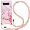 ZhuoFan Custodia con Cordino per Samsung Galaxy S10 4G [6.1] Marmo Rosa Morbido TPU Bumper Cover con laccio Silicone Antiurto Protettivo Sottile Case Regolabile Cellulare Girocollo per Samsung S10