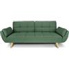 SAMIRA Divano Letto clic clac in Tessuto Verde abete - Divano 3 posti mod. Ambra piede legno naturale