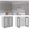 Homgoday Armadietto pensile in vetro grigio cemento, 60 x 31 x 60 cm, in legno ingegnerizzato da parete, da cucina, vetrina per soggiorno e ufficio mobili da interni