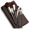 Inglot Set di 10 Pennelli per Trucco Professionali con Custodia, Setole Morbide, Manici in Legno, Marrone
