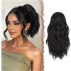 FESHFEN Coda Capelli Extension Ondulata, Corta Nero Coda di Cavallo Extension con Coulisse Ricci Posticci Sintetici Finta Capelli Ponytail Extensions Per Donna, 30 cm