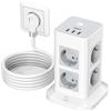 TESSAN Ciabatta Multipresa con USB, Multipresa Verticale con 8 Prese e 3 USB, Multi Presa Elettrica con Spina Piatta con Cavo 2M e Interruttore, 3600W