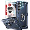 LeYi Cover per Samsung Galaxy A55 5G Custodia con 2 x Pellicola Vetro Temperato +2 x Protezione Fotocamera, Militare 360° Anello Supporto TPU Bumper Antiurto per Telefono Samsung A 55, Blu