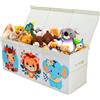 decalsweet Scatola di Giocattoli Extra Large con Coperchio Ribalta per Bambini, Contenitore Porta Giochi Pieghevole Oxford Tasche in Rete, Baule Portagiochi Impermeabile, 96×32×40 cm (Animale Carino)