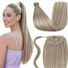LaaVoo Coda Extension Capelli Veri Remy Umani Lisci Coda Capelli Extension Veri Con Clip Biondo Sporco Highlight Biondo Candido 30 cm 70g #18/613