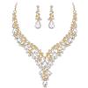 Clearine Matrimonio Sposa Jewellery Set Goccia Strass Cluster Statement Collana Orecchini Pendenti Costume per Donne Trasparente Oro-Fondo