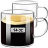 PARACITY Set di 2 tazze da caffè in vetro trasparente da 420 ml, grandi tazze da caffè con manico, tazze da tè in vetro per bevande calde/fredde, latte, cappuccino, tè, succo di frutta e birra