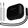 KOKOKA Custodia Case Compatibile con AirPods Pro 2/1 2023/2022/2019 con Kit di Pulizia e Cordino in Silicone, Case Cover Protettiva Premium in Silicone per AirPods Pro 2a/1a Generazione, Nero