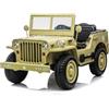 FINOOS J.E.E.P Willy's Army Auto Macchina elettrica per bambini 24 V, 3 posti, con telecomando 2,4 GHz, 4 motori 24V 200W (Marrone Kaki)