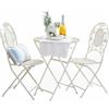 SoBuy Set Tavolino Pieghevole da Balcone con 2 sedie Pieghevoli, Rotondo Stile Vintage Bianco OGT35-W