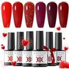 RSTYLE Smalti Semipermanenti Per Unghie, 6 Colori Rosso Scuro San Valentino Serie Semipermanente Unghie Set Glitter Soak Off Smalto Gel Unghie UV LED Manucure Kit Regina di Cuori