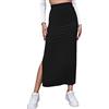 Geagodelia Gonna da Donna Lunga Casual, Gonna a Vita Alta con Orlo a Spacco in Tinta Unita Primavera Autunno Estate Streetwear (Nero, S)
