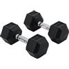 HOMCOM Set 2 Manubri Esagonali da 10kg in Metallo e Gomma per Workout in Palestra, Casa e Ufficio, Nero