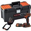 BLACK+DECKER BDCDC18BTA-QW - Trapano avvitatore a batteria, 18 V, 1,5 Ah, 30 Nm, 650 rpm, 2 batterie, 16 accessori, fornito in scatola portautensili