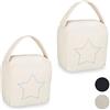 Relaxdays 2x Fermaporta a Sacco, Blocca Porte e Finestre, Tessuto, Manico e Stella Decorativa, 18,5x14x10 cm, Beige