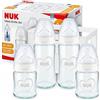 NUK First Choice+ Starter set biberon in vetro | 0-6 mesi | Tettarella ortodontica in silicone | 4 biberon anti-colica e una scatola portabottiglie | Senza BPA | 5 pezzi