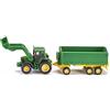 Siku 1843, Trattore John Deere con caricatore frontale e rimorchio, 1:87, Metallo/Plastica, Verde, Rimorchio ribaltabile