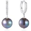 COAI Orecchini Perla da Donna con Perla Nera Naturale, Orecchini a Cerchio Pendenti da Donna in Argento Sterling 925 con Zirconia Cubica