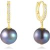 COAI Orecchini Pendenti Donna con Perla Nera Naturale, Orecchini Cerchio Donna Oro 14k con Zirconia Cubica, Regalo per Lei