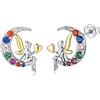 Qings Orecchini Luna in Argento Sterling 925, Orecchini da Fata in Argento, Orecchini a Bottone in Argento Sterling 925 Cubic Zirconia