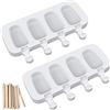 JIELUO Stampo per gelato in silicone, 4 celle Pop Ice Lolly stampo Maker da dessert congelato Popsicle in silicone per torte, riutilizzabili, con 50 bastoncini in legno