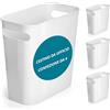 Winter Shore Bidone Pattumiera Bianco 6 l (4 Pezzi) - Cestino Piccolo Plastica con Maniglie Integrate - Cestino Bagno, Camera da Letto, Salotto, sotto Scrivania, Ufficio, Cameretta, Cucina