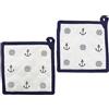 BUSDUGA 4354 - Set di 2 presine in stile marittimo, 20 x 20 cm, a righe blu/bianche, a scelta tra due varianti (bianco)