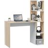 Dmora - Scrivania Pittston, Scrittoio lineare con libreria, Tavolo ufficio multiuso salvaspazio, 110x52h136 cm, Bianco e Rovere