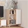 Dmora Credenza a 1 Anta e 2 Ripiani, Buffet con Piedini, Madia da Soggiorno in Stile Scandi, Libreria con scaffali, cm 40x90h116, Colore Bianco e Rovere
